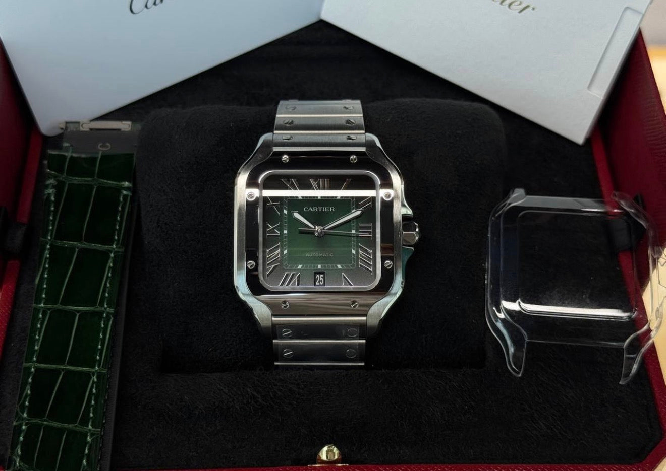 Cartier Santos Automático – Carátula Verde| Full Set